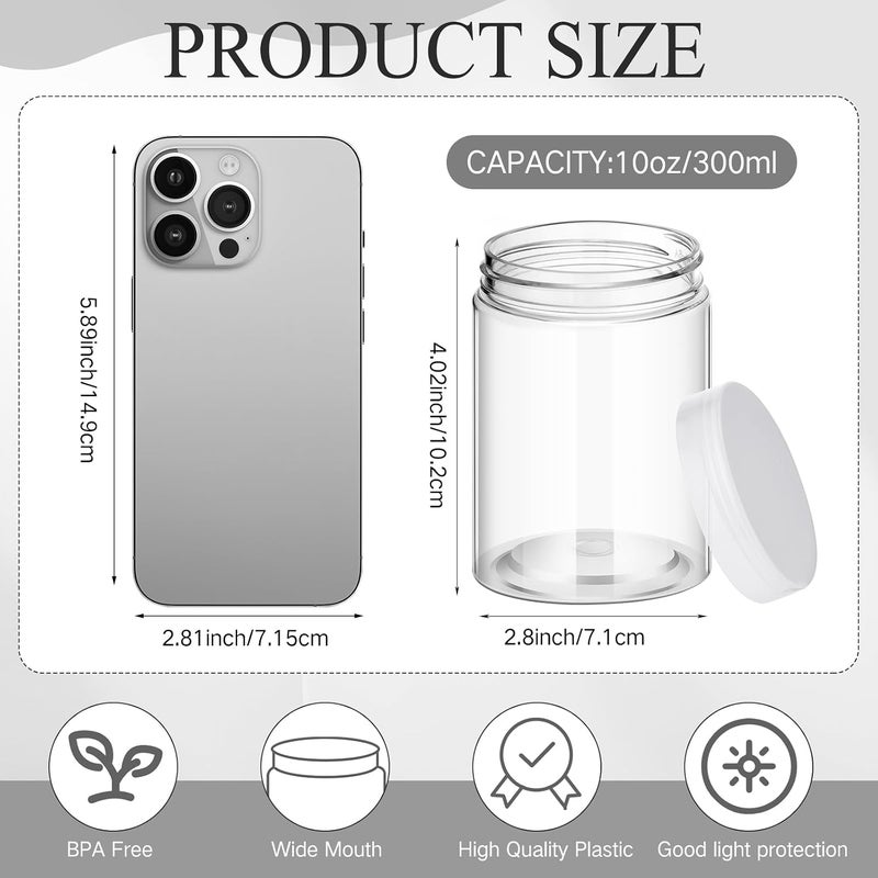 Patelai 4 Pieces Round Wide-mouth Leak Proof Plastic Container Jars with Lids for Travel Storage Makeup Beauty Products Face Creams Oils Salves Ointments DIY Making(10 Ounce,Clear) - Image 2