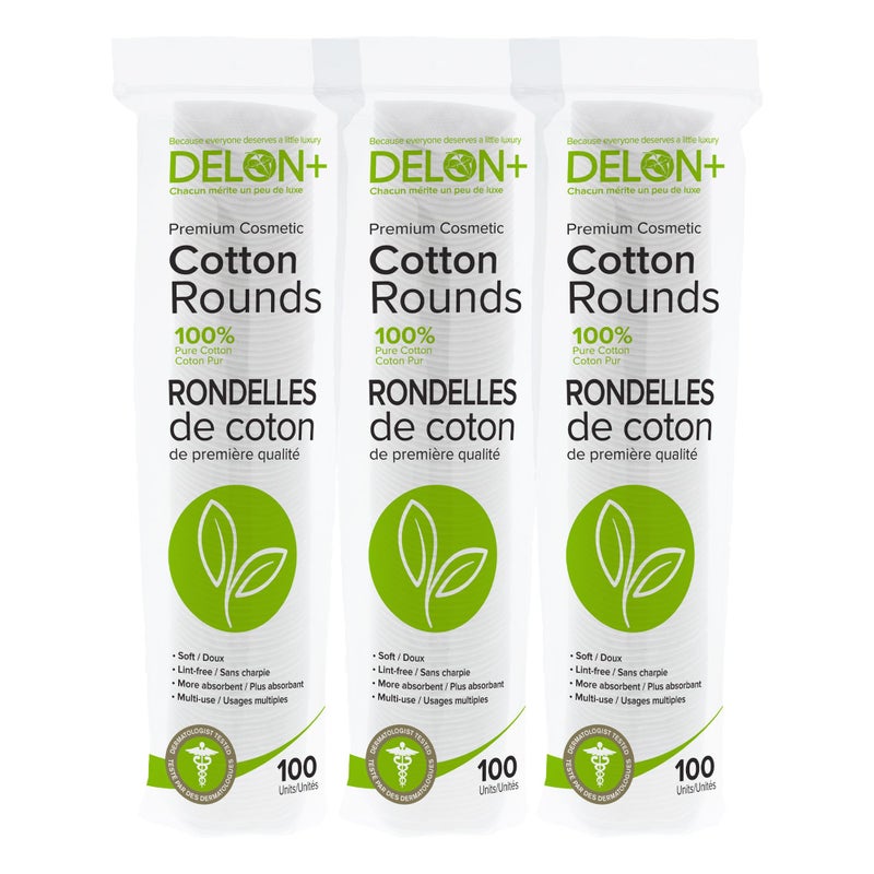 DELON Premium Cosmetic Cotton Rounds, 100 Count (Pack of 3) - Image 1