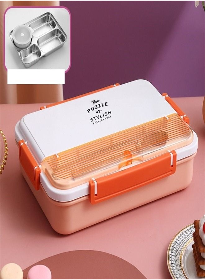 Loquat 304 Stainless Steel Four Compartment Insulated Lunch Box Pink 