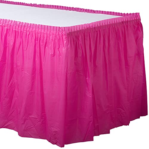 Amscan Bright Pink Plastic Table Skirt 21 x 29 1 Pc Durable EasytoUse Stylish Event Decor Perfect for Parties Weddings Special Occasions - Image 1