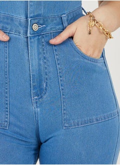 Styli Button Front Detail Flared Denim Jumpsuit  - Image 3
