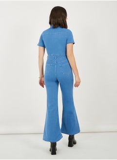 Styli Button Front Detail Flared Denim Jumpsuit  - Image 4