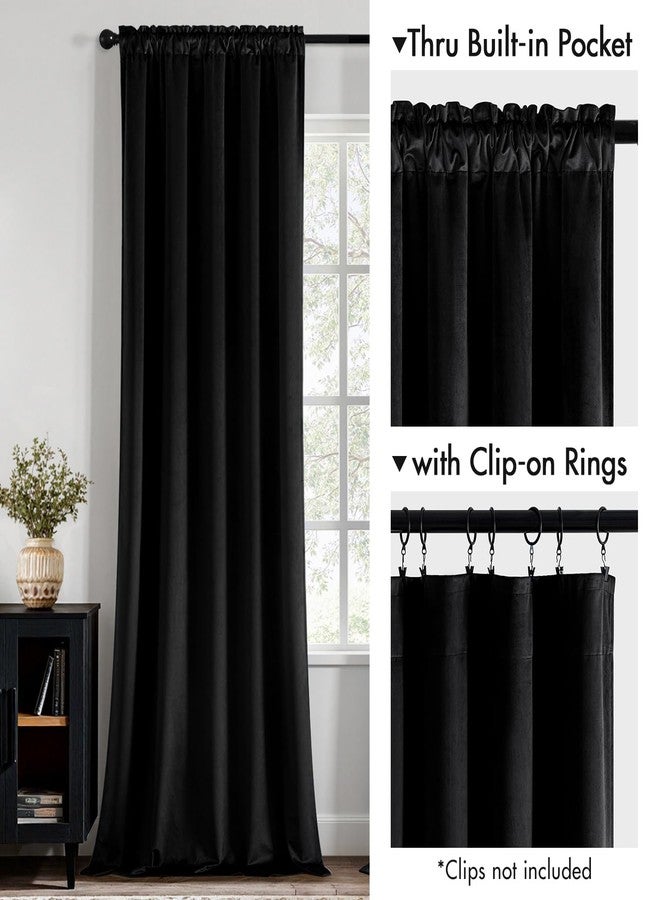 ميولي ستائر MIULEE سوداء مخملية معتمة، طول 84 بوصة، فاخرة، فائقة النعومة، عازلة للحرارة، ستائر نوافذ، ستائر معتمة للغرفة، تصميم بجيب للعمود، مناسبة لغرفة النوم وغرفة المعيشة، طقم من لوحتين، عرض 40 × طول 84 بوصة - Image 4
