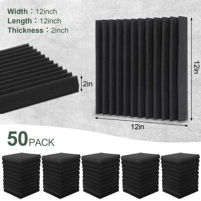 Dmsky 50 Pack Acoustic Foam Panels,2"X 12" X 12"Sound Proof Foam PanelsHigh Density Sound Absorbing Panels,Soundproof Wedges Panels for Studio Recording & Office & Home - Image 2