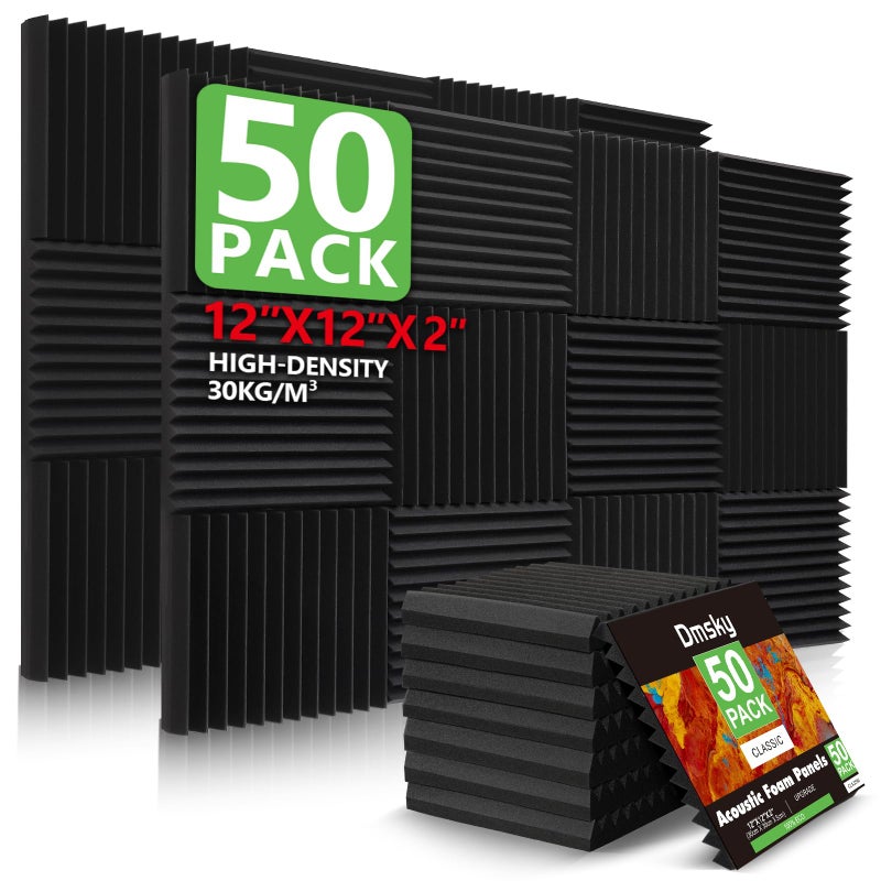 Dmsky 50 Pack Acoustic Foam Panels,2"X 12" X 12"Sound Proof Foam PanelsHigh Density Sound Absorbing Panels,Soundproof Wedges Panels for Studio Recording & Office & Home - Image 1