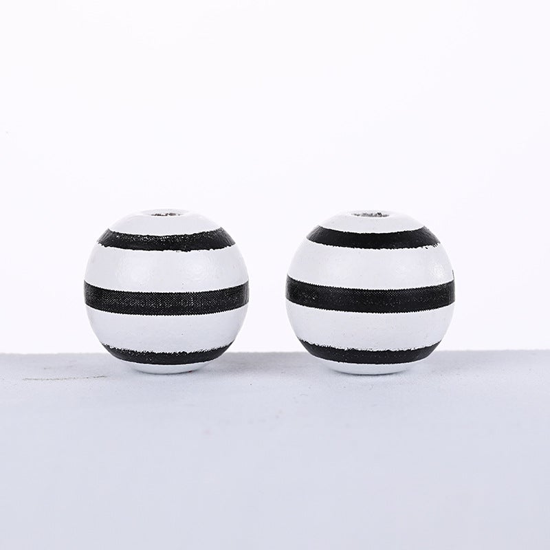 Sale 16Mm Lotus Round Beads Striped Polka Dot Printed Wooden Beads Children'S Beads Diy Jewelry Loose Beads Accessories - Image 1