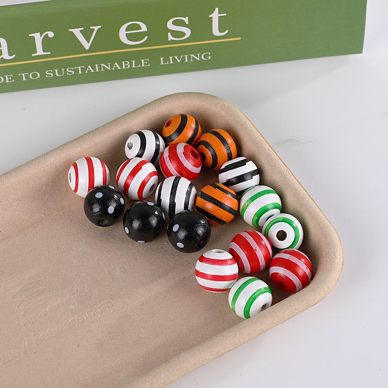 Sale 16Mm Lotus Round Beads Striped Polka Dot Printed Wooden Beads Children'S Beads Diy Jewelry Loose Beads Accessories - Image 3