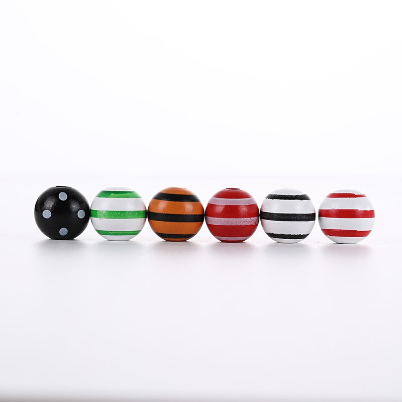 Sale 16Mm Lotus Round Beads Striped Polka Dot Printed Wooden Beads Children'S Beads Diy Jewelry Loose Beads Accessories - Image 5