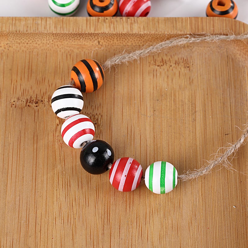 Sale 16Mm Lotus Round Beads Striped Polka Dot Printed Wooden Beads Children'S Beads Diy Jewelry Loose Beads Accessories - Image 4