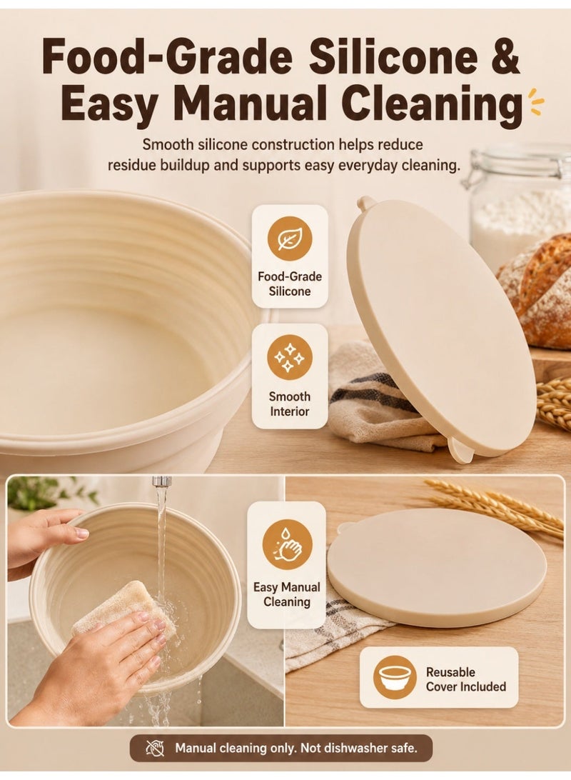 Vicalo Heated Sourdough Proofing Basket Set, 9-Inch Collapsible Silicone Dough Proofer with 4 Temperature Settings, Integrated 5V Heating Base, Lid & Bread-Making Tools - Image 5