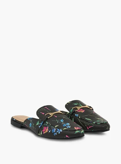 Flora Bella By Shoexpress Women's Floral Print Slip-On Mules with Metallic Accent