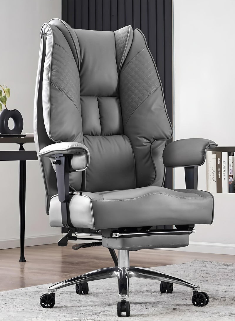 DROGO Monarch Pro Ergonomic Executive Office Chair for Work from Home, PU Leather Computer Chair for Study with High Back, Cushion Seat, Adjustable Armrest, Head & Lumbar Support | Gaming Chair with Footrest & Recline Grey  - Image 1