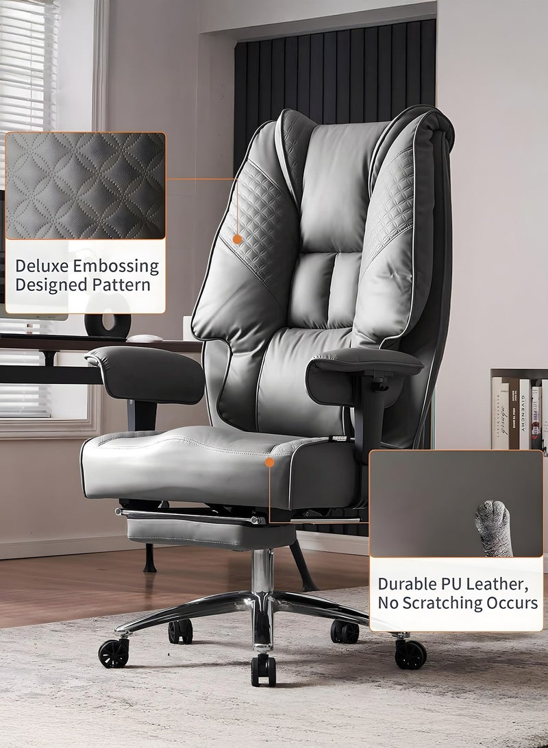 DROGO Monarch Pro Ergonomic Executive Office Chair for Work from Home, PU Leather Computer Chair for Study with High Back, Cushion Seat, Adjustable Armrest, Head & Lumbar Support | Gaming Chair with Footrest & Recline Grey  - Image 5