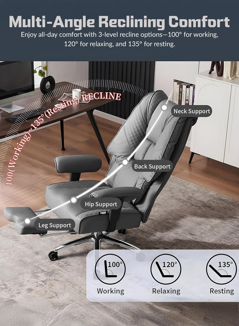 DROGO Monarch Pro Ergonomic Executive Office Chair for Work from Home, PU Leather Computer Chair for Study with High Back, Cushion Seat, Adjustable Armrest, Head & Lumbar Support | Gaming Chair with Footrest & Recline Grey - Image 4