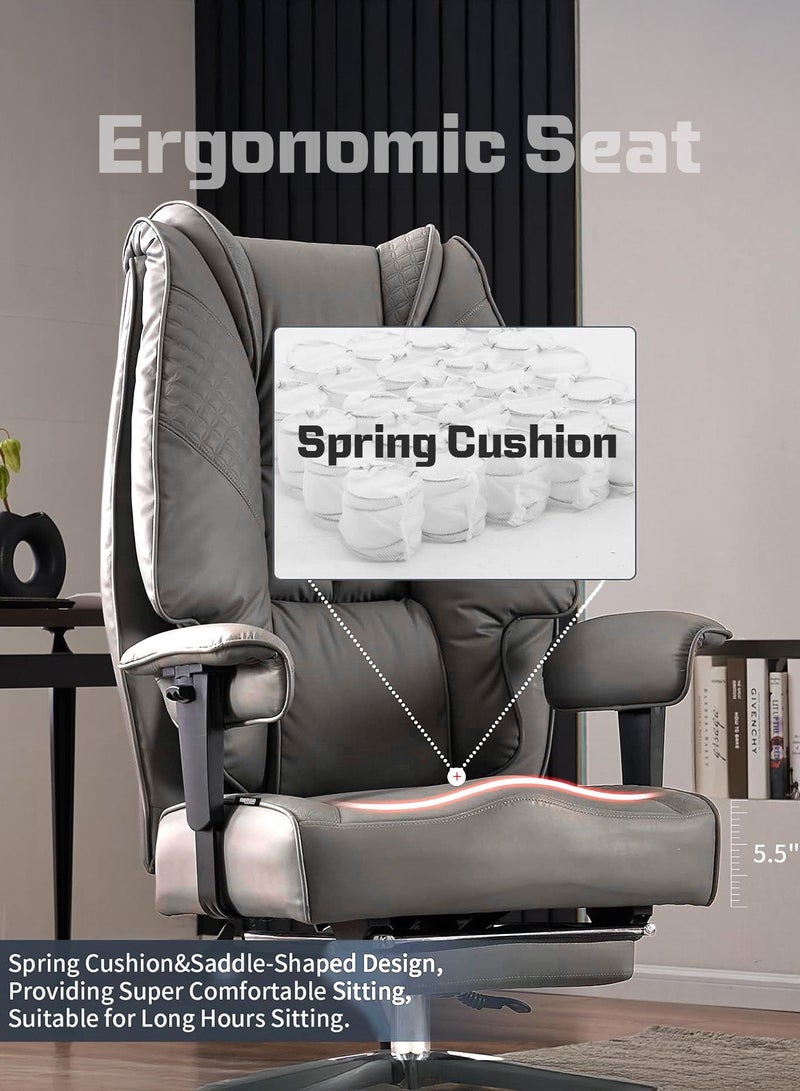 DROGO Monarch Pro Ergonomic Executive Office Chair for Work from Home, PU Leather Computer Chair for Study with High Back, Cushion Seat, Adjustable Armrest, Head & Lumbar Support | Gaming Chair with Footrest & Recline Grey - Image 3