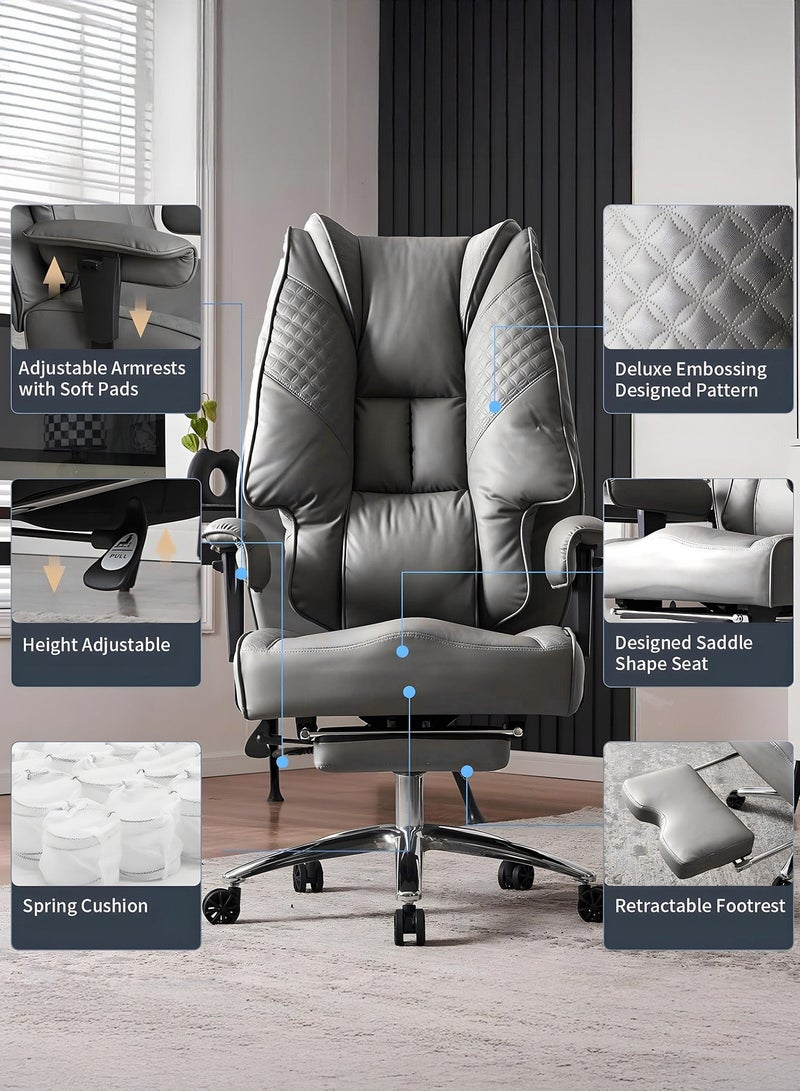 DROGO Monarch Pro Ergonomic Executive Office Chair for Work from Home, PU Leather Computer Chair for Study with High Back, Cushion Seat, Adjustable Armrest, Head & Lumbar Support | Gaming Chair with Footrest & Recline Grey - Image 2