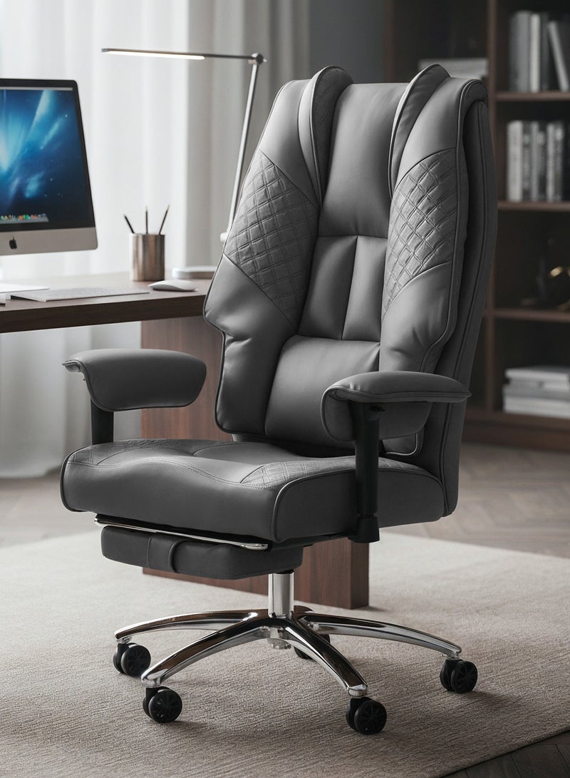 DROGO Monarch Pro Ergonomic Executive Office Chair for Work from Home, PU Leather Computer Chair for Study with High Back, Cushion Seat, Adjustable Armrest, Head & Lumbar Support | Gaming Chair with Footrest & Recline Grey - Image 1