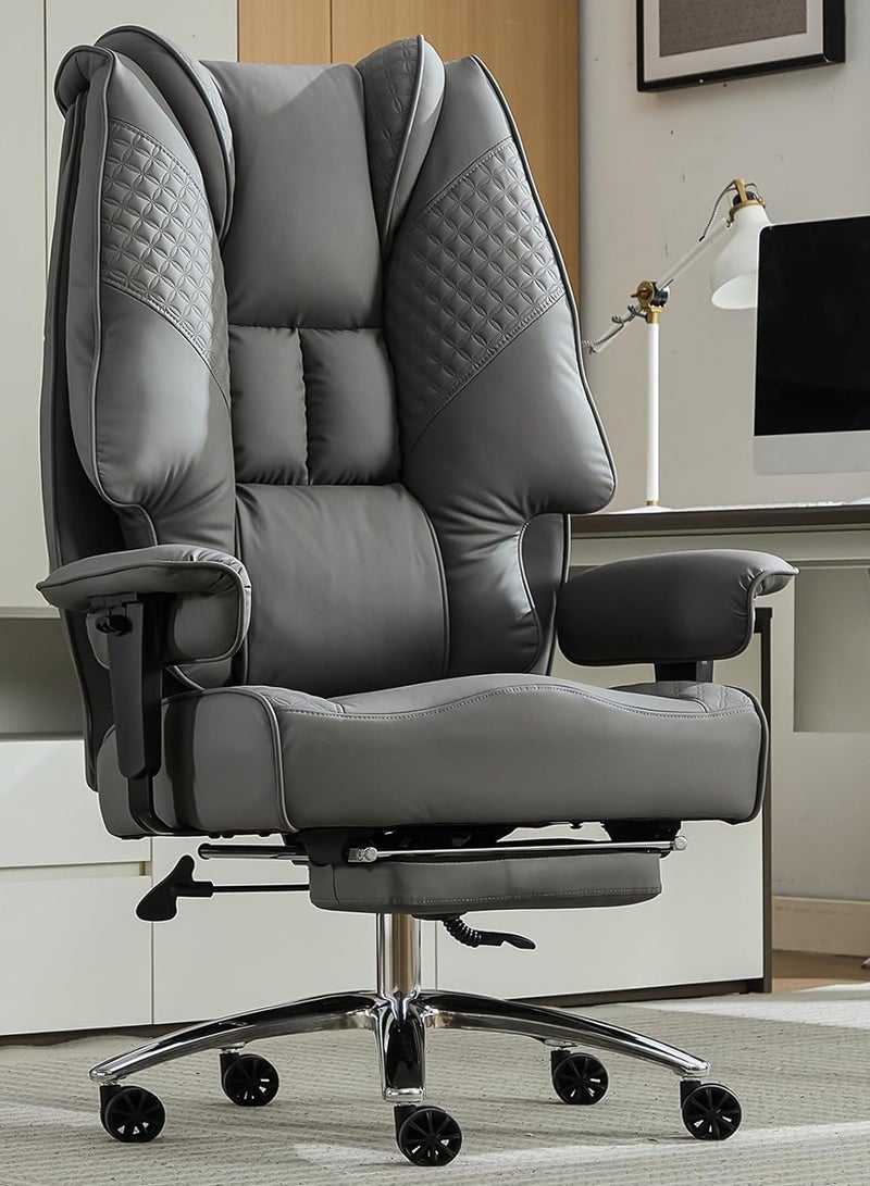 DROGO Monarch Pro Ergonomic Executive Office Chair for Work from Home, PU Leather Computer Chair for Study with High Back, Cushion Seat, Adjustable Armrest, Head & Lumbar Support | Gaming Chair with Footrest & Recline Grey - Image 1