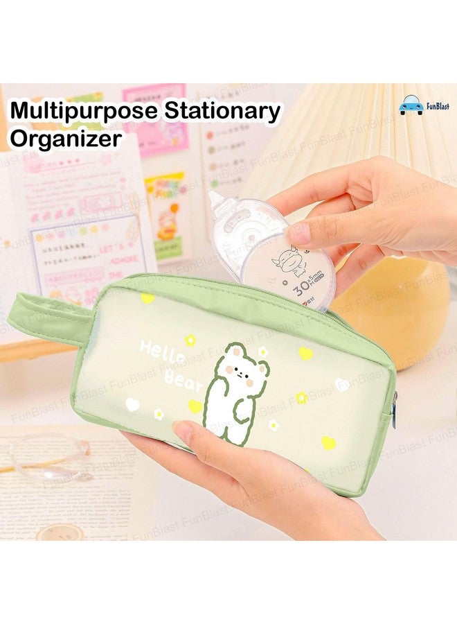 فنبلاست حقيبة أقلام رصاص FunBlast اللطيفة من مادة PVC - حقيبة أقلام رصاص شفافة مزودة بسحاب للإغلاق، حقيبة أدوات مكياج محمولة، حقيبة قرطاسية لطيفة للطلاب والفتيات والبالغين والمكاتب (أخضر) - Image 4