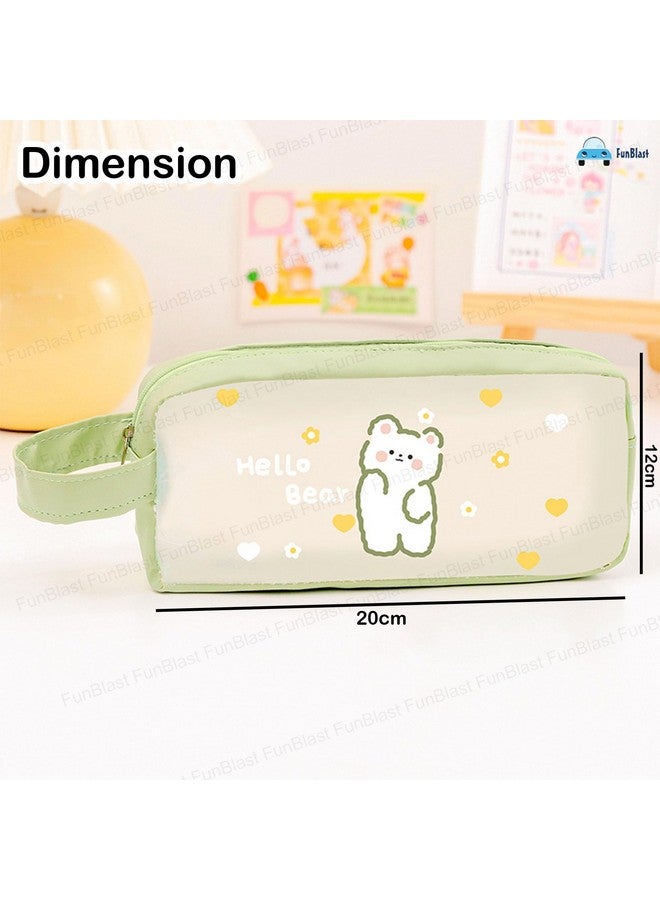 فنبلاست حقيبة أقلام رصاص FunBlast اللطيفة من مادة PVC - حقيبة أقلام رصاص شفافة مزودة بسحاب للإغلاق، حقيبة أدوات مكياج محمولة، حقيبة قرطاسية لطيفة للطلاب والفتيات والبالغين والمكاتب (أخضر) - Image 2