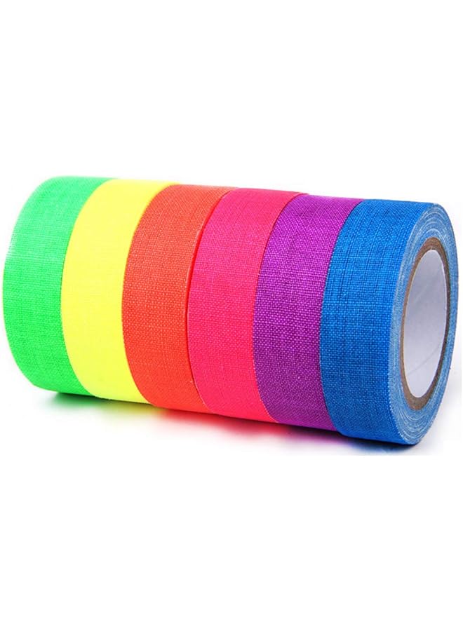 promass Glow in The Dark Tape 6 Pack Colored Luminous Masking Tape, Party Supplies Light up Party Favors UV Blacklight Reactive Kids Craft Set Fluorescent Cloth Tape Assorted, 0.59inch x 16.4ft - Image 1