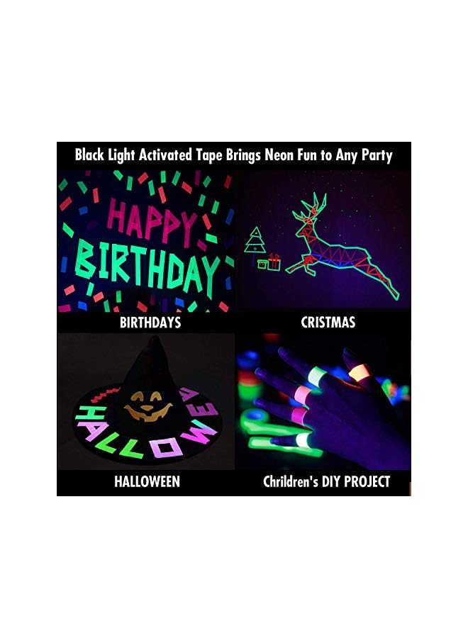 promass Glow in The Dark Tape 6 Pack Colored Luminous Masking Tape, Party Supplies Light up Party Favors UV Blacklight Reactive Kids Craft Set Fluorescent Cloth Tape Assorted, 0.59inch x 16.4ft - Image 2