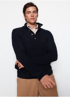 trendyol Navy Blue Slim Fit Half Fisherman Buttoned Knitwear Sweater TMNAW22KZ0327  - Image 1