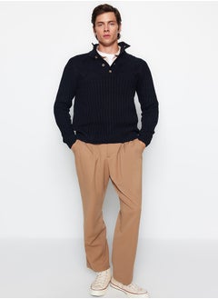 trendyol Navy Blue Slim Fit Half Fisherman Buttoned Knitwear Sweater TMNAW22KZ0327  - Image 2
