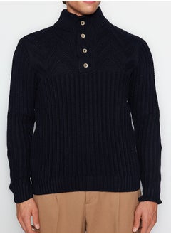 trendyol Navy Blue Slim Fit Half Fisherman Buttoned Knitwear Sweater TMNAW22KZ0327  - Image 4