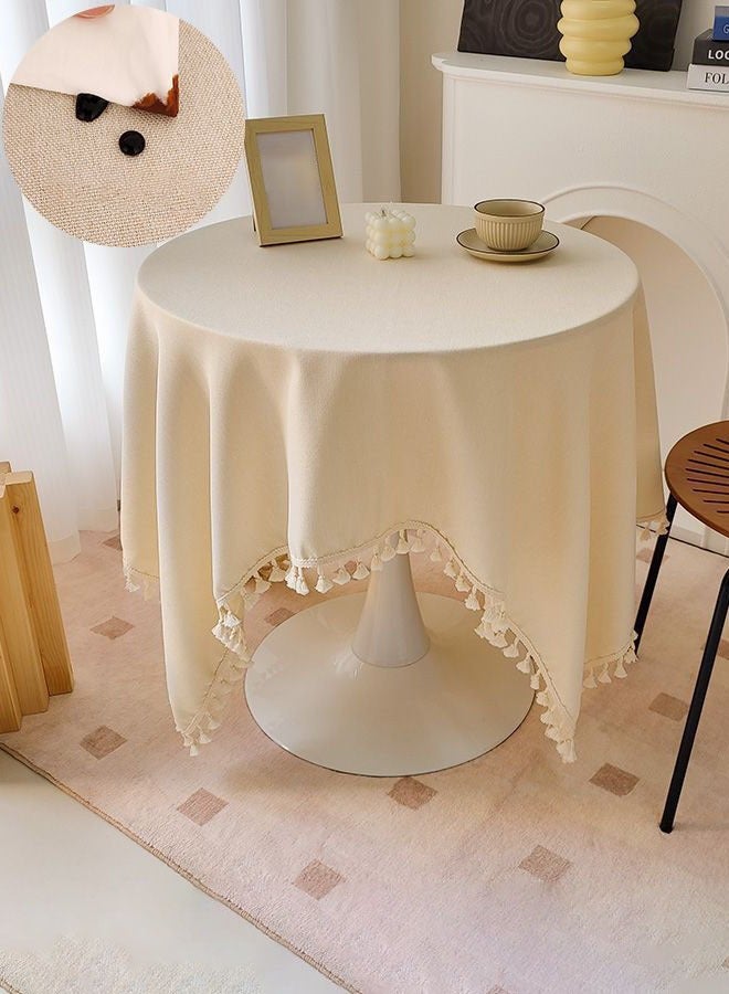 Hanayo Tablecloths for Round Tables Cotton Linen Tablecloth with Tassel Rustic Farmhouse Table Covers for Kitchen & Dining 90*90CM(Beige) - Image 4