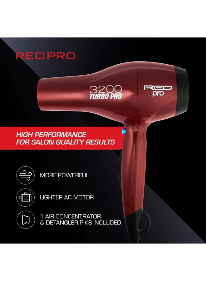 KISS RED PRO 3200 Turbo Pro Detangler AC Hair Dryer, 3 Heat/2 Speed Settings, Cool Shot Button, Powerful Airflow, 3 Additional Styling Attachments with Detangling Pik  - Image 5