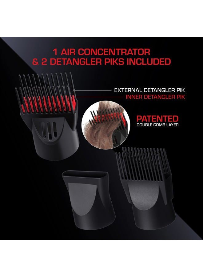 KISS RED PRO 3200 Turbo Pro Detangler AC Hair Dryer, 3 Heat/2 Speed Settings, Cool Shot Button, Powerful Airflow, 3 Additional Styling Attachments with Detangling Pik  - Image 4