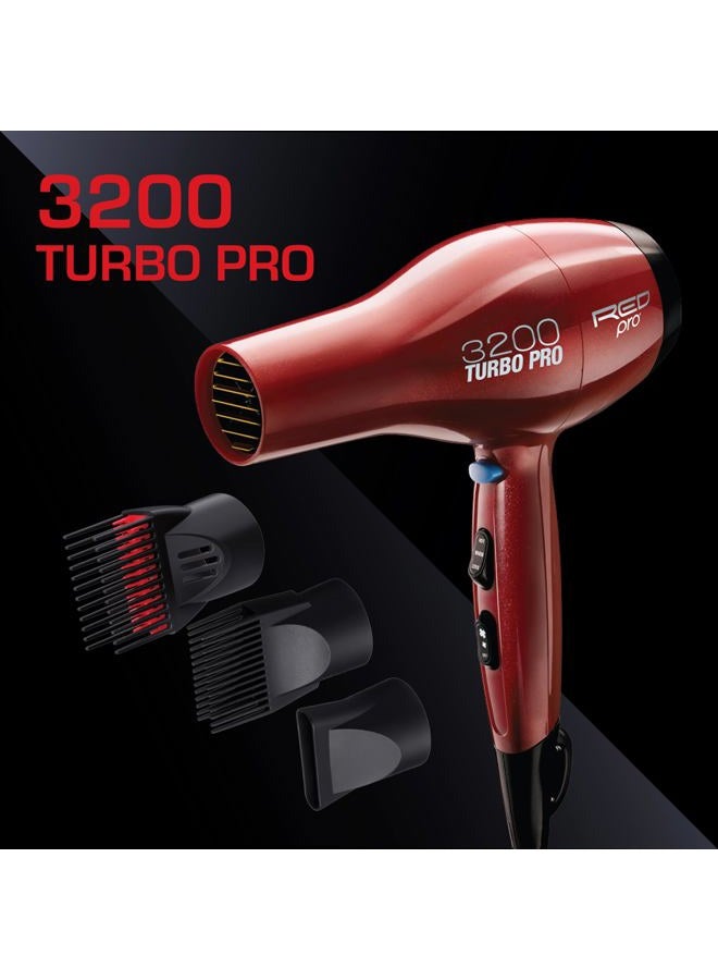 KISS RED PRO 3200 Turbo Pro Detangler AC Hair Dryer, 3 Heat/2 Speed Settings, Cool Shot Button, Powerful Airflow, 3 Additional Styling Attachments with Detangling Pik  - Image 2