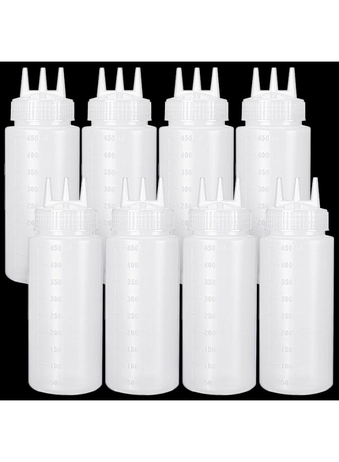 8 Pcs 3 Hole Squeeze Bottles, 16 oz Plastic Condiment Squeeze Bottles, Salad Dressing Container Sauces Squeeze Bottles, for Ketchup Mustard Seasoning Squeezer, for Bakery Kitchen Accessories - Image 1