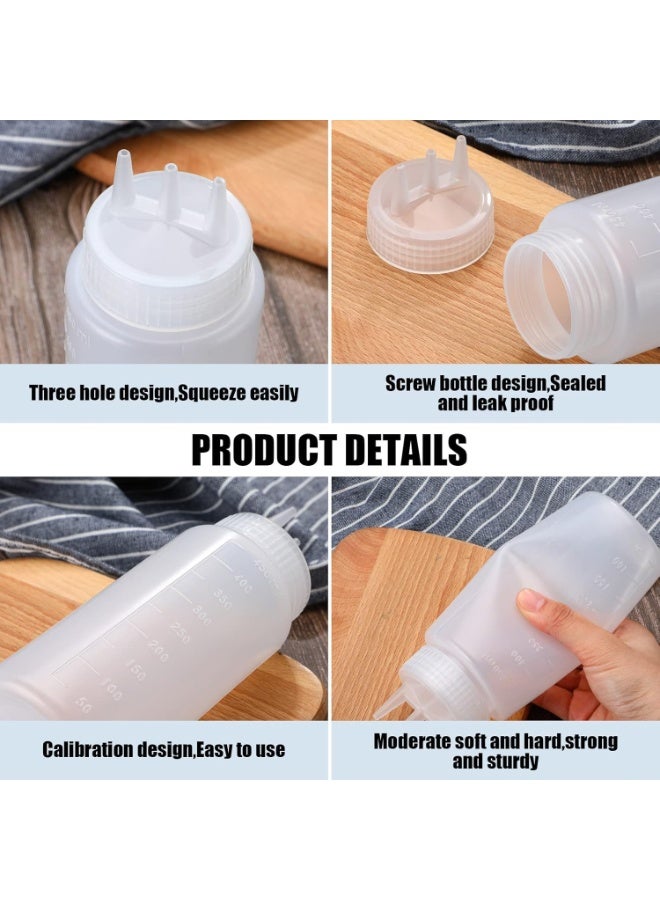 8 Pcs 3 Hole Squeeze Bottles, 16 oz Plastic Condiment Squeeze Bottles, Salad Dressing Container Sauces Squeeze Bottles, for Ketchup Mustard Seasoning Squeezer, for Bakery Kitchen Accessories - Image 3