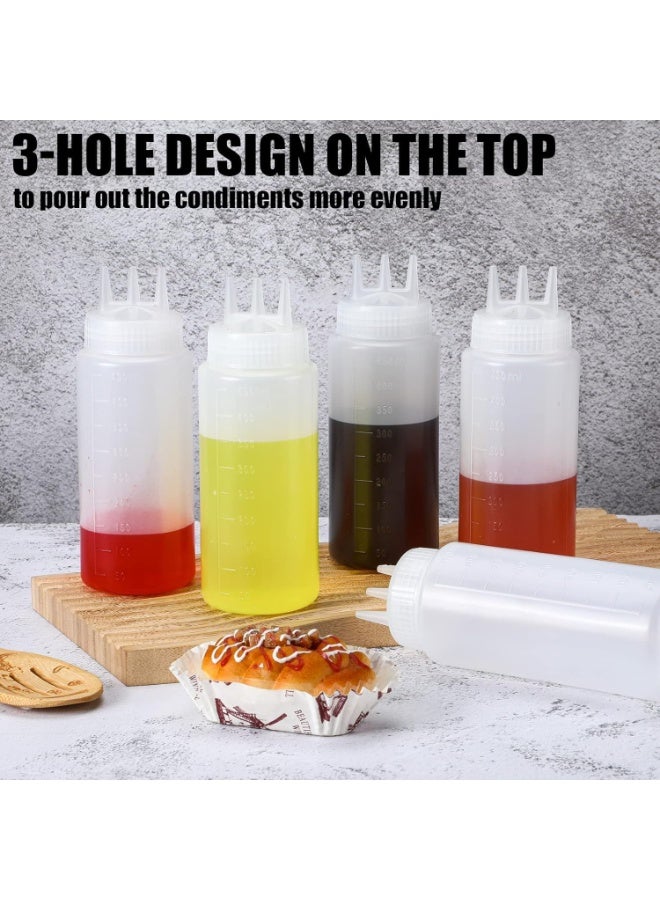 8 Pcs 3 Hole Squeeze Bottles, 16 oz Plastic Condiment Squeeze Bottles, Salad Dressing Container Sauces Squeeze Bottles, for Ketchup Mustard Seasoning Squeezer, for Bakery Kitchen Accessories - Image 4