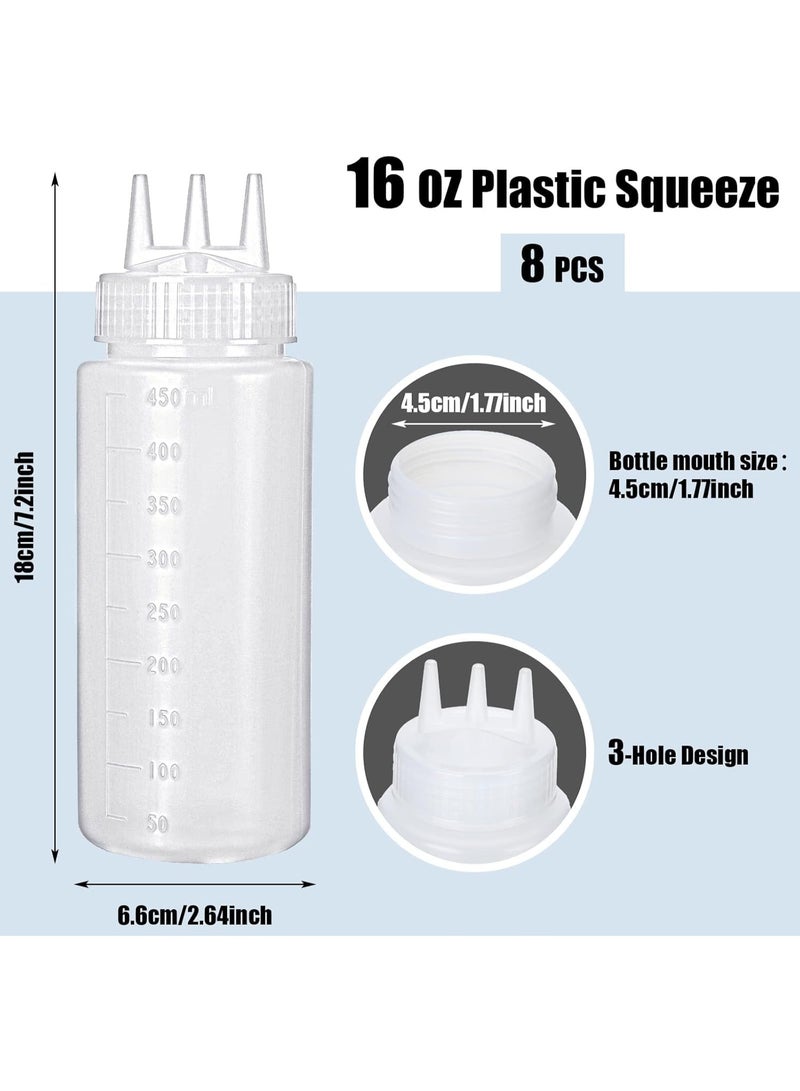 8 Pcs 3 Hole Squeeze Bottles, 16 oz Plastic Condiment Squeeze Bottles, Salad Dressing Container Sauces Squeeze Bottles, for Ketchup Mustard Seasoning Squeezer, for Bakery Kitchen Accessories - Image 2
