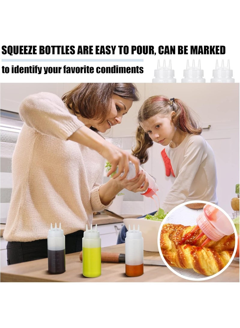 8 Pcs 3 Hole Squeeze Bottles, 16 oz Plastic Condiment Squeeze Bottles, Salad Dressing Container Sauces Squeeze Bottles, for Ketchup Mustard Seasoning Squeezer, for Bakery Kitchen Accessories - Image 5