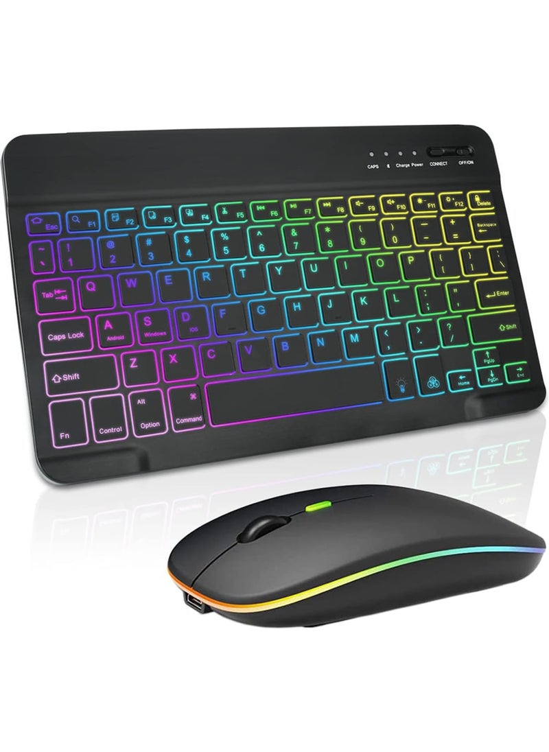Rock Pow Ultra-slim Bluetooth Keyboard and Mouse Combo for iPad Rechargeable Wireless Keyboard & Mouse with 7-Color Backlit Compatible with iPad 9th/8th Gen iPad Pro/Air/Mini iPhone14/13/12 Pro  - Image 1