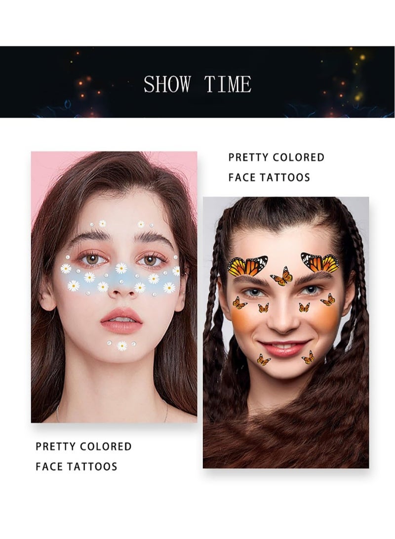 SYOSI 10 Pcs Temporary Face Tattoos, Waterproof Fake Face Tattoo, Sweet Butterfly Tattoo Sticker for Women Girls, Water Transfer Face Tattoo for Costume Parties, Makeup Dancer, Rave Musical Festivals - Image 2