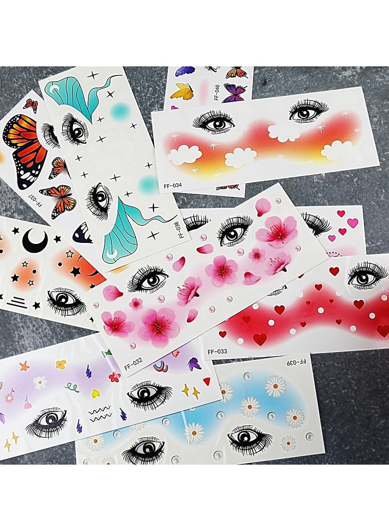 SYOSI 10 Pcs Temporary Face Tattoos, Waterproof Fake Face Tattoo, Sweet Butterfly Tattoo Sticker for Women Girls, Water Transfer Face Tattoo for Costume Parties, Makeup Dancer, Rave Musical Festivals - Image 5