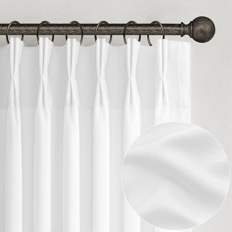 PleatedDrapes White Linen Sheer Curtains 84 Inches Long 2 Panels  Neutral Textured Pinch Pleated 7ft Light Filtering Drapes for Living Room Elegantes with Hooks Track System&Back Tab Window Panels Office at Home - Image 1