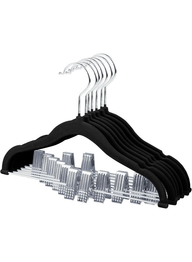 ManGotree 7Pack Black 30 Cm Baby Velvet Hangers With Movable Clips, Non-Slip Kids Felt Hangers, Ultra-Thin Space-Saving Children'S Clothes Hangers For Skirts, Pants, Dresses, Shirts, Jackets. - Image 1