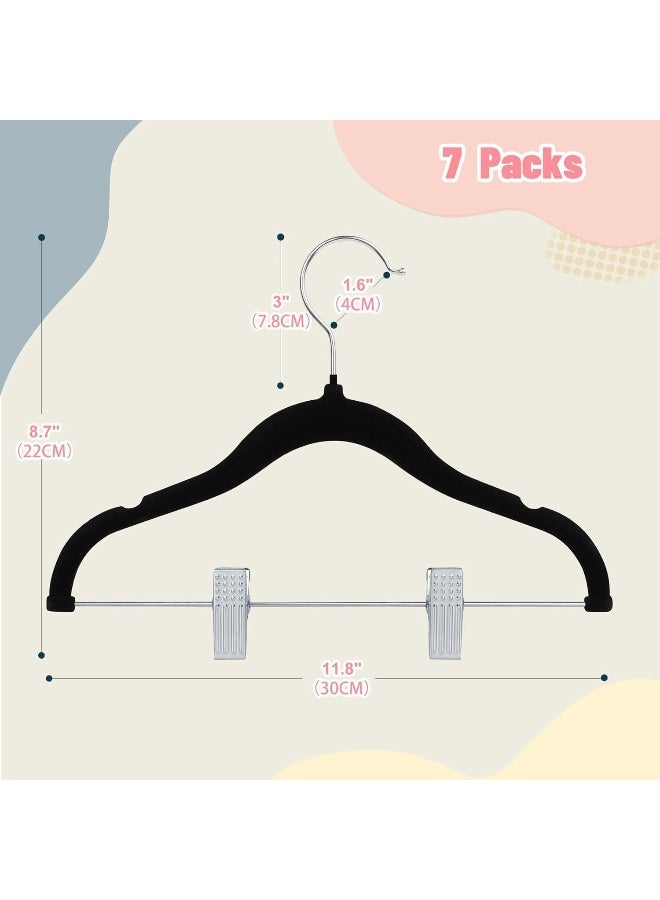 ManGotree 7Pack Black 30 Cm Baby Velvet Hangers With Movable Clips, Non-Slip Kids Felt Hangers, Ultra-Thin Space-Saving Children'S Clothes Hangers For Skirts, Pants, Dresses, Shirts, Jackets. - Image 2