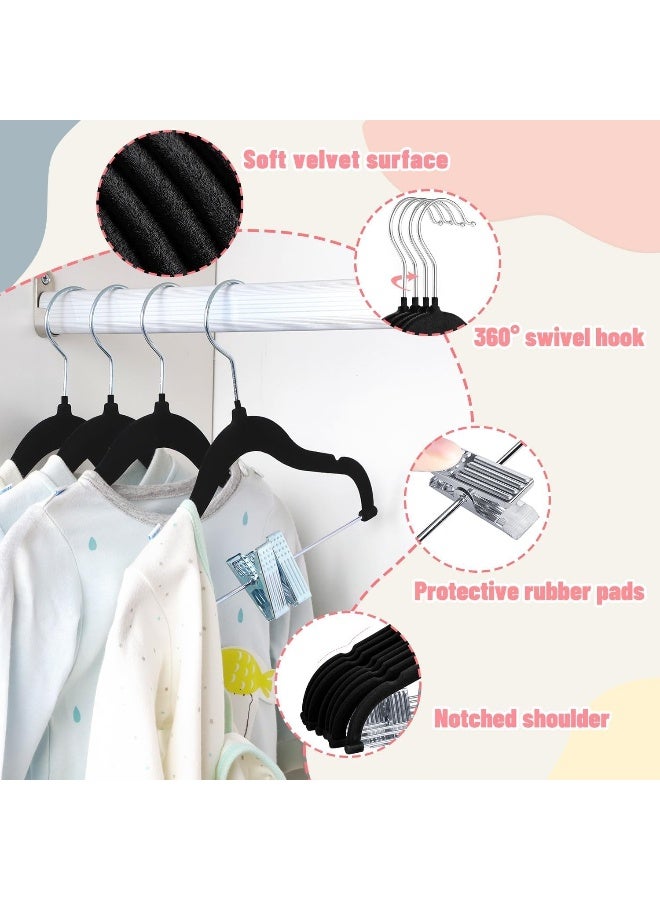 ManGotree 7Pack Black 30 Cm Baby Velvet Hangers With Movable Clips, Non-Slip Kids Felt Hangers, Ultra-Thin Space-Saving Children'S Clothes Hangers For Skirts, Pants, Dresses, Shirts, Jackets. - Image 5