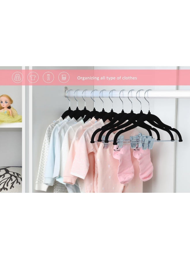 ManGotree 7Pack Black 30 Cm Baby Velvet Hangers With Movable Clips, Non-Slip Kids Felt Hangers, Ultra-Thin Space-Saving Children'S Clothes Hangers For Skirts, Pants, Dresses, Shirts, Jackets. - Image 4