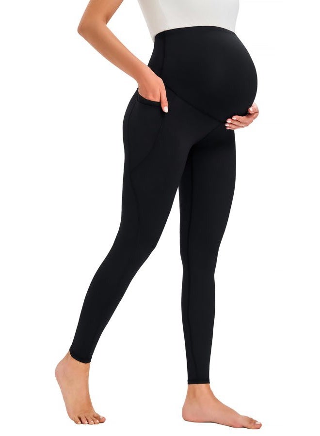 JOYSPELS Maternity Leggings Over The Belly with Pockets Non-See-Through Workout Pregnancy Leggings, Black, M - Image 2