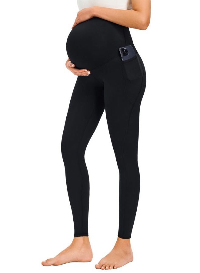 JOYSPELS Maternity Leggings Over The Belly with Pockets Non-See-Through Workout Pregnancy Leggings, Black, M - Image 1