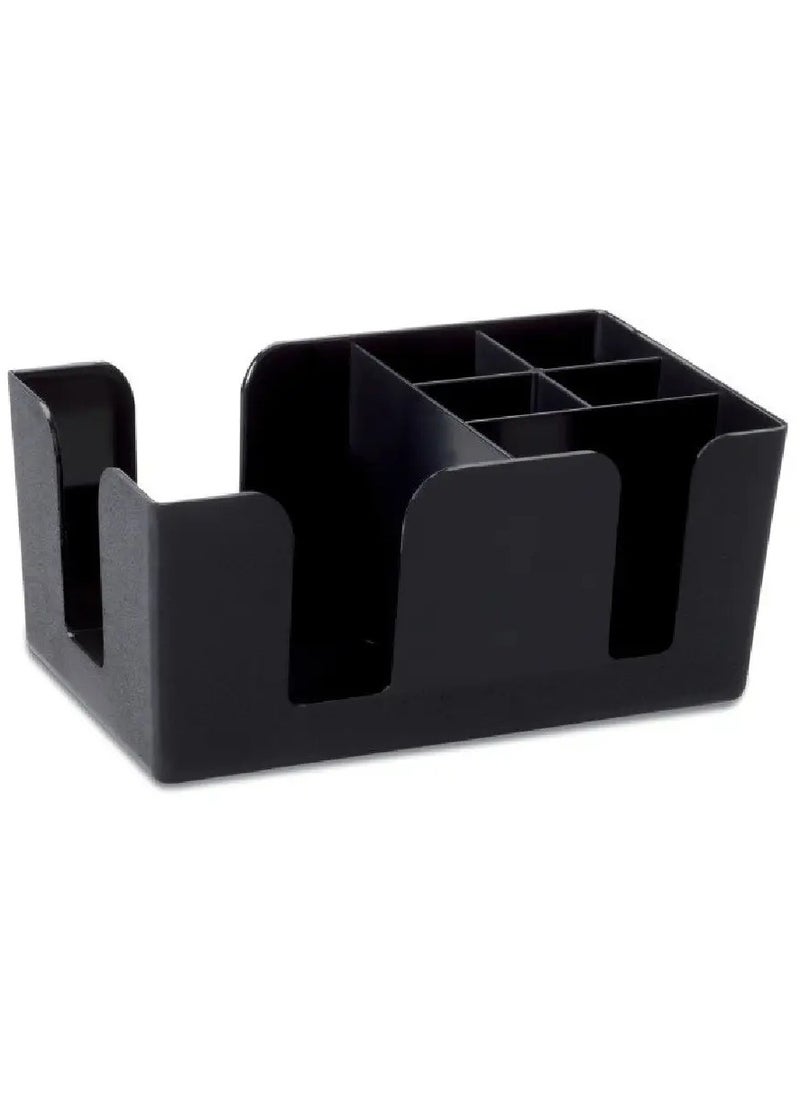 Precise - Bar Organizer with 1 Large Compartment and 5 Small for storing Napkins, Sugar, Spoons, Straws, Toothpicks, other items, Made of Plastic - Black - Image 1