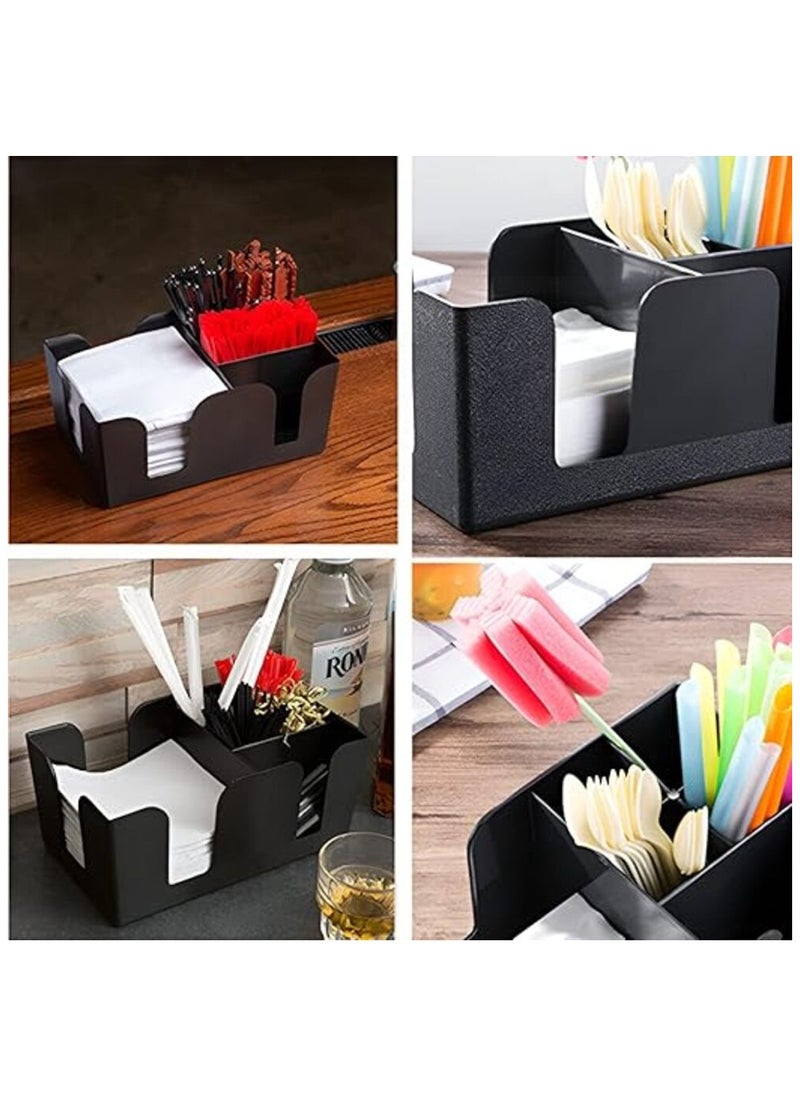 Precise - Bar Organizer with 1 Large Compartment and 5 Small for storing Napkins, Sugar, Spoons, Straws, Toothpicks, other items, Made of Plastic - Black - Image 1